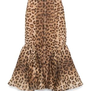 ZIMMERMANN  RUFFLED PANELED LEOPARD  PRINT AND SILK BLEND ORGANZA  MAXI SKIRT 8